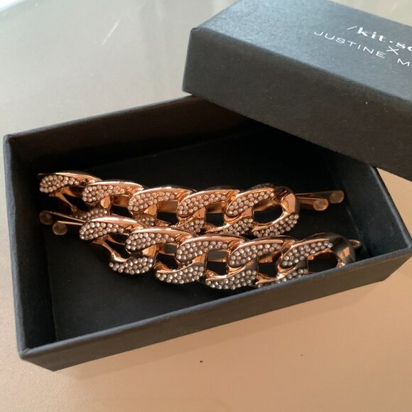 Lot of 2 BNIB Kitsch x Justine Marjan XL Rhinestone Chain Gold Bobby Pi… - Picture 7 of 8
